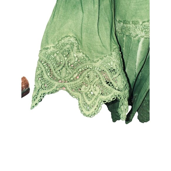 Soft Surroundings Petite S Boho Cottage Core Green Tunic Top Lace Trim V-Neck - Picture 9 of 9